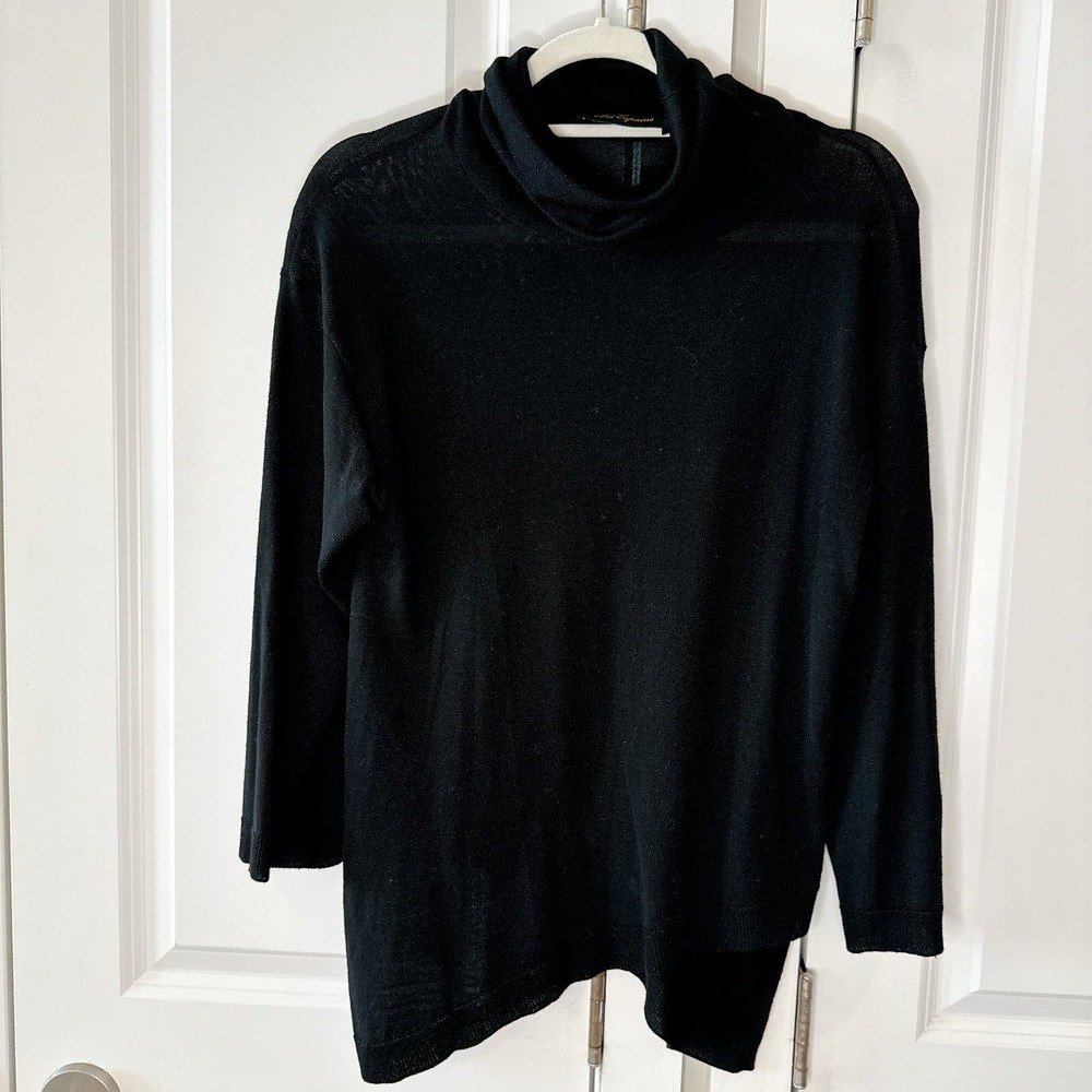 LES COPAINS Black Virgin Wool Asymmetrical Turtle Neck Sweater | Small